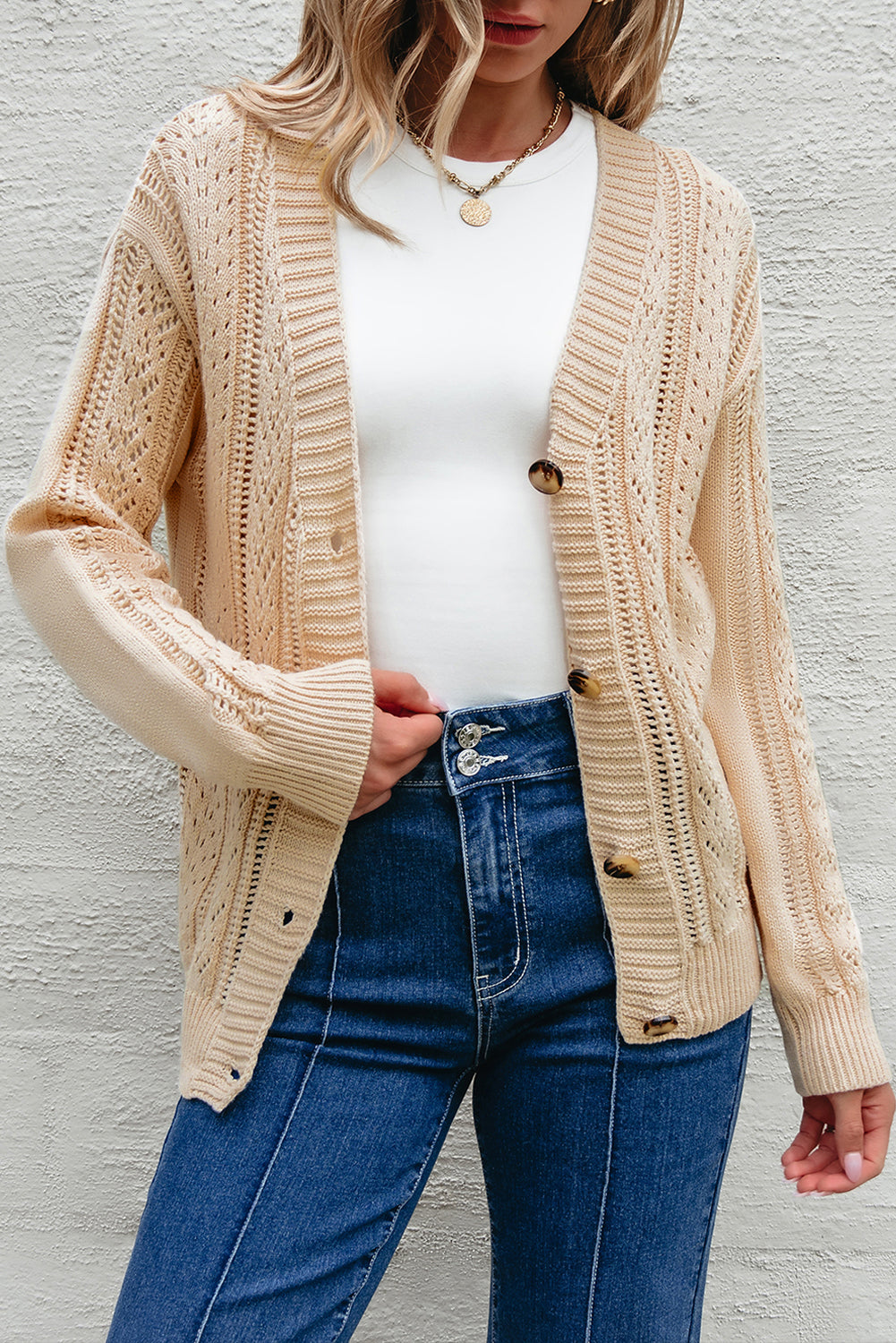 Canton Open Knit Drop Shoulder Sweater Cardigan