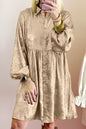 Apricot Metallic Sheen Puff Sleeve Button Up Mini Shirt Dress