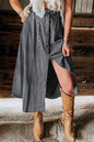 Dark Grey Fully Buttoned Long Denim Skirt