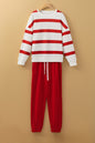 Red Stripe Drop Shoulder Pullover and Jogger Pants Set