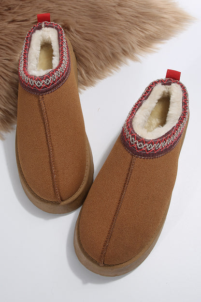 Chestnut Contrast Print Suede Plush Lined Snow Boots