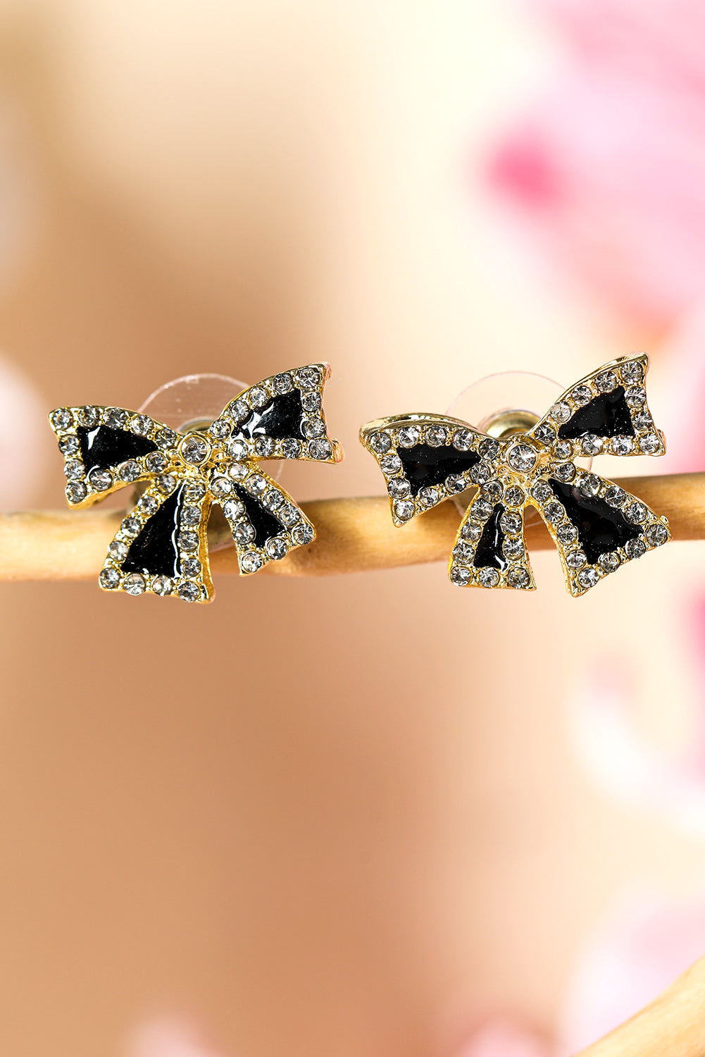 Black Rhinestone Bow Knot Stud Earrings