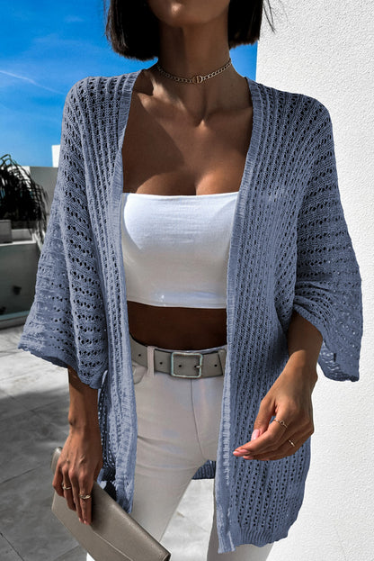 Black Hollow-out Bracelet Sleeve Knit Cardigan