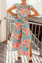 Floral Ruffled Sleeve Top Smocked Wide Leg Pants Set