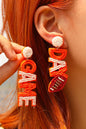 Orange GAME DAY Rugby Rice Bead Dangle Stud Earrings