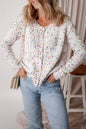 Apricot Rhinestone Decor Multicolor Confetti Sweater Cardigan