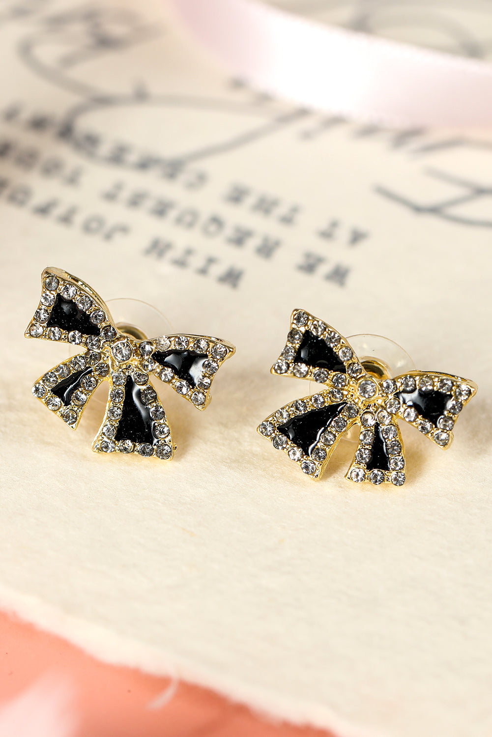 Black Rhinestone Bow Knot Stud Earrings