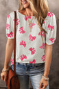 Apricot Flower Print Bubble Sleeve Tee