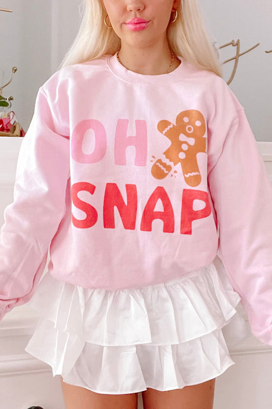 Pink Christmas OH SNAP Gingerbread Man Graphic Sweatshirt