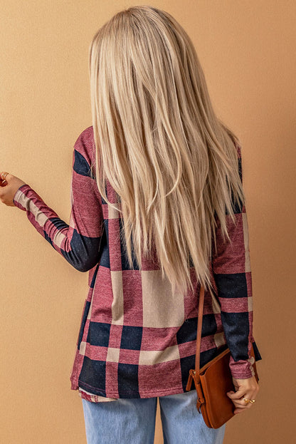 Draped Open Front Plaid Cardigan