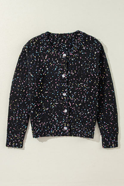 Apricot Rhinestone Decor Multicolor Confetti Sweater Cardigan