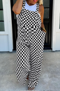 Black Checkered Print Pocketed Wide Leg Jumpsuit