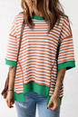 Orange Stripe Oversized Contrast Trim Exposed Seam High Low T Shirt