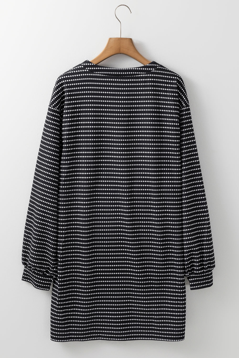 Black Striped V Neck Long Puff Sleeve Shift Dress