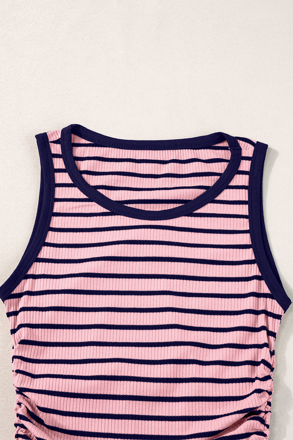 Black Stripe Contrast Round Neck Sleeveless Slim Top