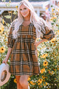 Brown Plaid Pattern Empire Waist Babydoll Dress