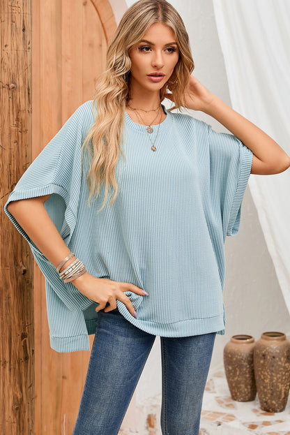 Apricot Ribbed Knit Batwing Sleeve Tunic Oversized T Shirt