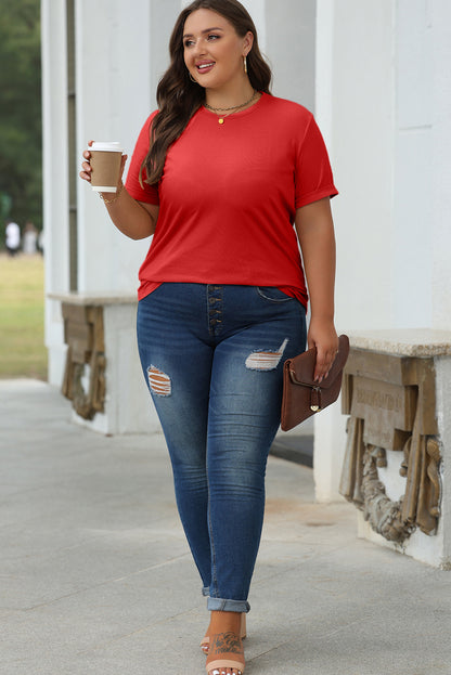 White Casual Plain Crew Neck Tee