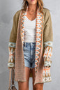 Blue Aztec Print Open Front Knitted Cardigan