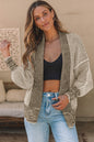 Gray Chunky Waffle Knit Oversized Collar Cardigan