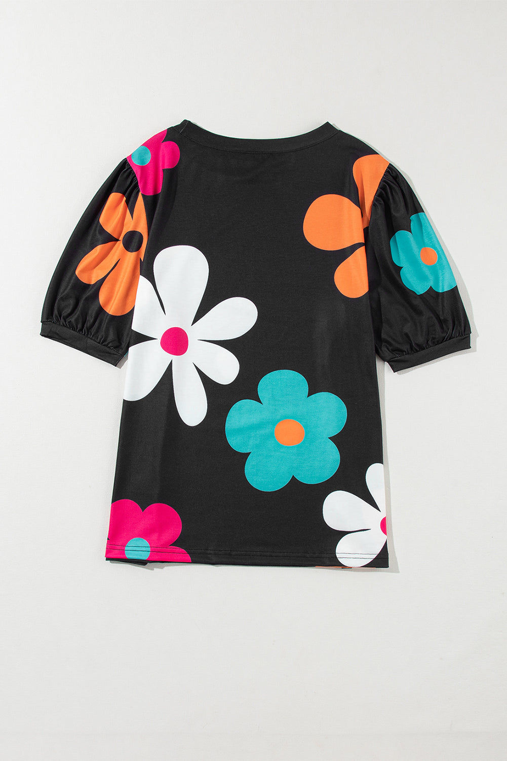 Apricot Flower Print Bubble Sleeve Tee