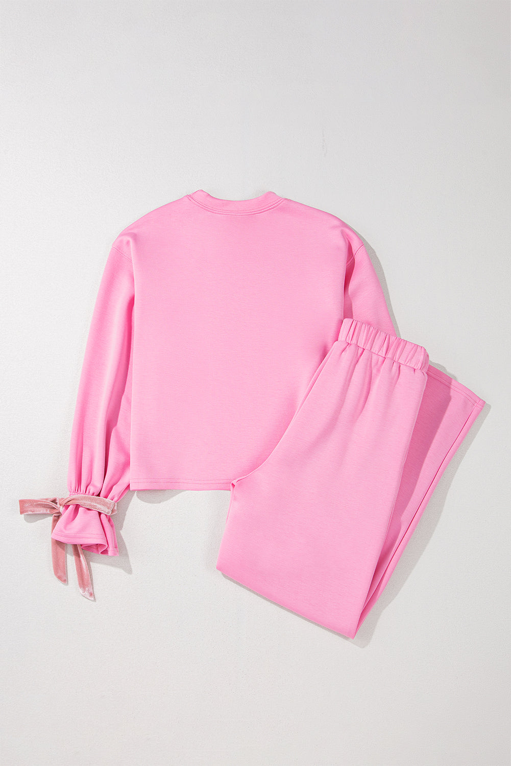 Bonbon Solid Color Drawstring Long Sleeve Top and Pants Set