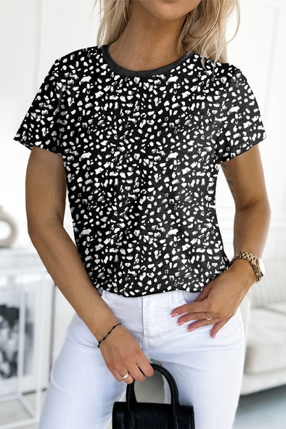 Gray Cheetah Print O-neck Short Sleeve T Shirt