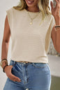 Beige Solid Textured Batwing Sleeve Crew Neck T Shirt