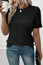 Gray Ribbed Splicing Sleeve Round Neck T-shirt