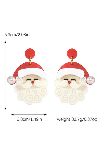 Fiery Red Bright Pearl Decor Cute Father Christmas Earrings