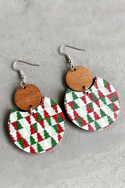 Dark Green Christmas Checker Graphic Wooden Earrings