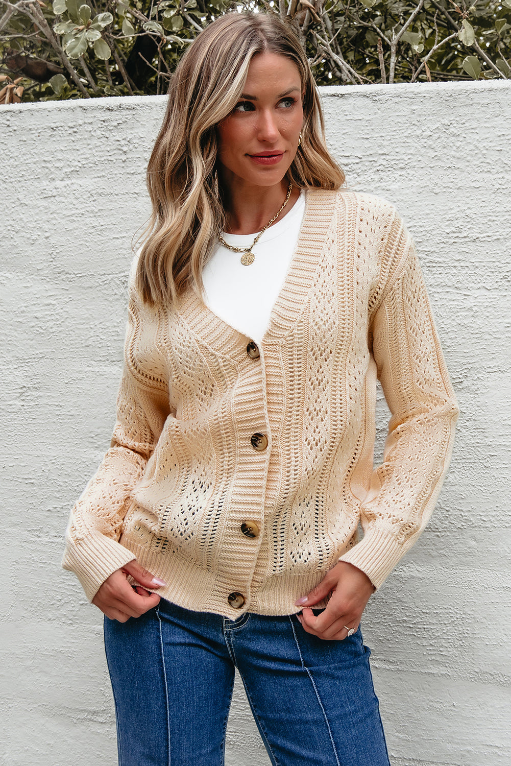 Canton Open Knit Drop Shoulder Sweater Cardigan