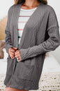 Coffee Solid Textured Open Front Cardigan with Pocket