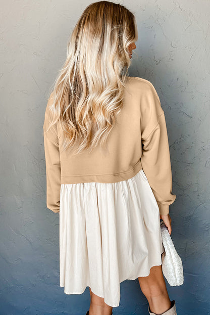 Pale Khaki Sweatshirt Poplin Mini Dress