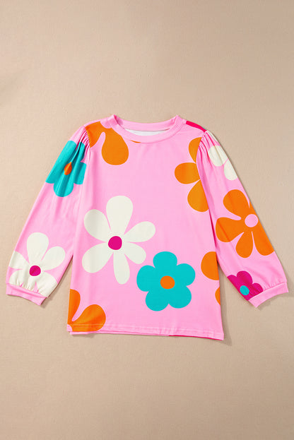 Apricot Cute Flower Print Bracelet Sleeve Top