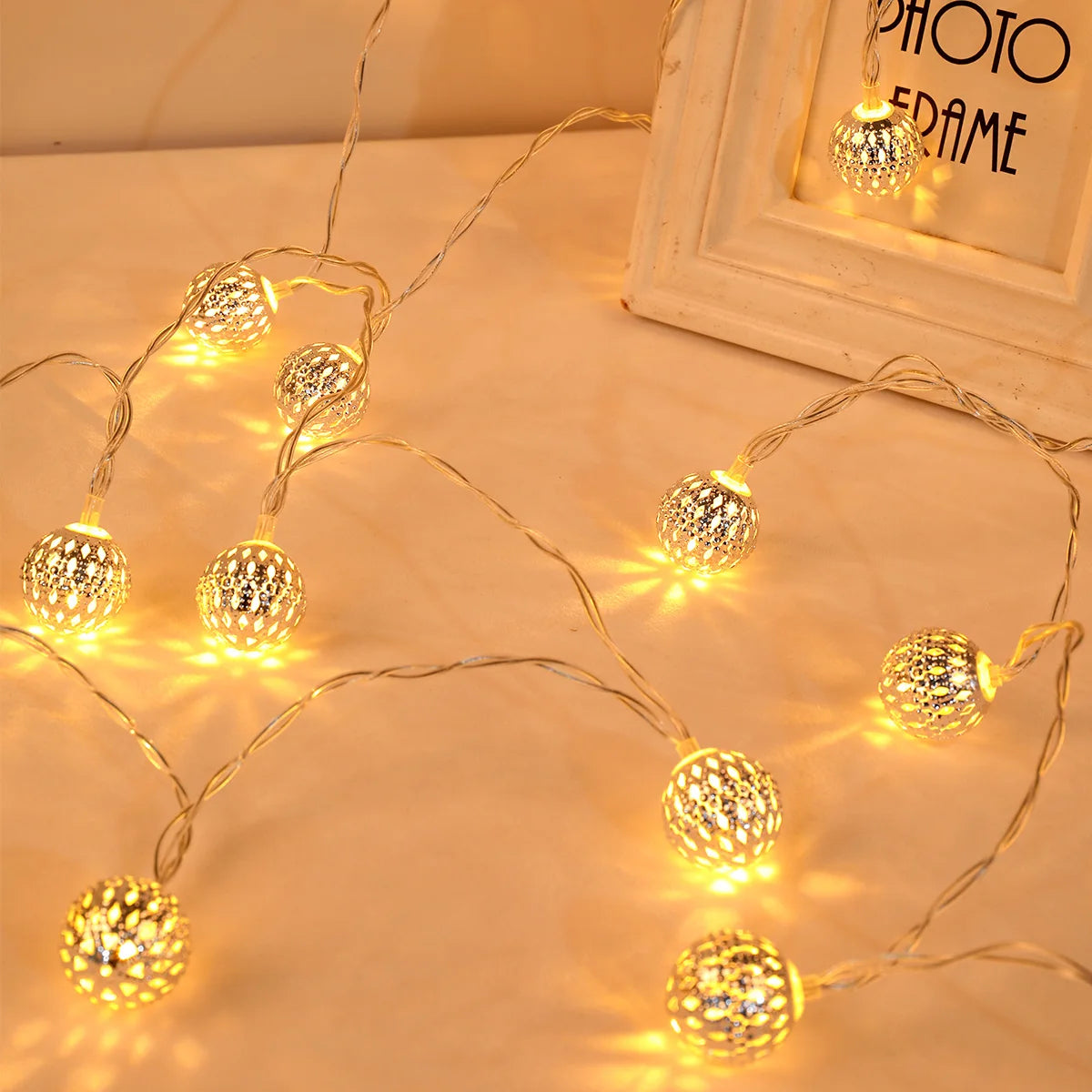 9FT 20Led Light String Battery USB Hollow-out Moroccan Balls