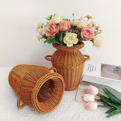 Classic Style Woven Plastic Flower Basket