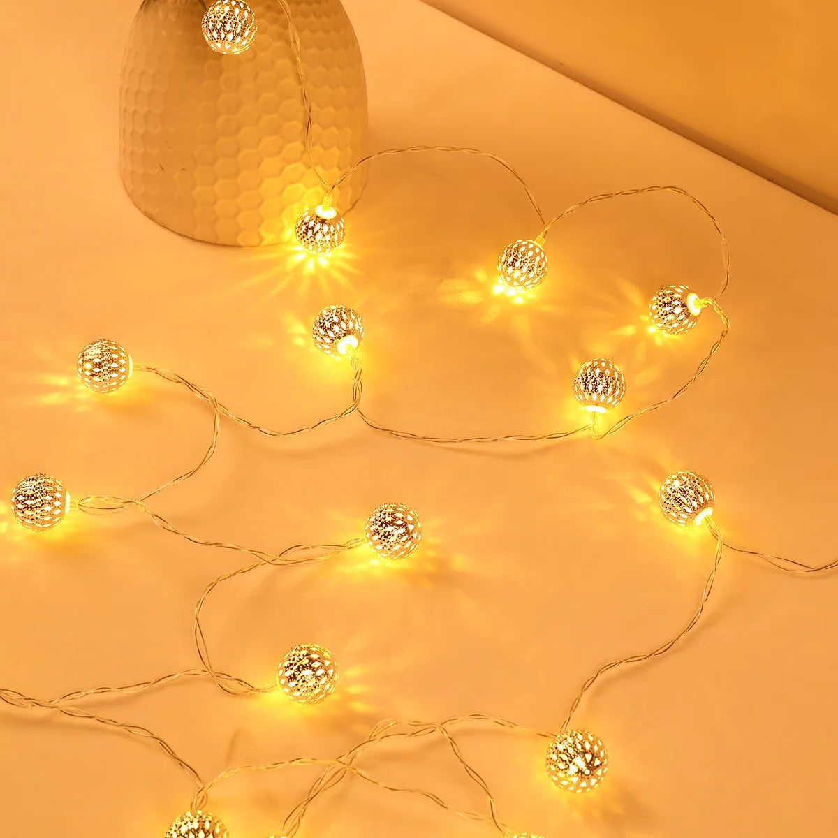 9FT 20Led Light String Battery USB Hollow-out Moroccan Balls