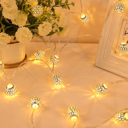 9FT 20Led Light String Battery USB Hollow-out Moroccan Balls