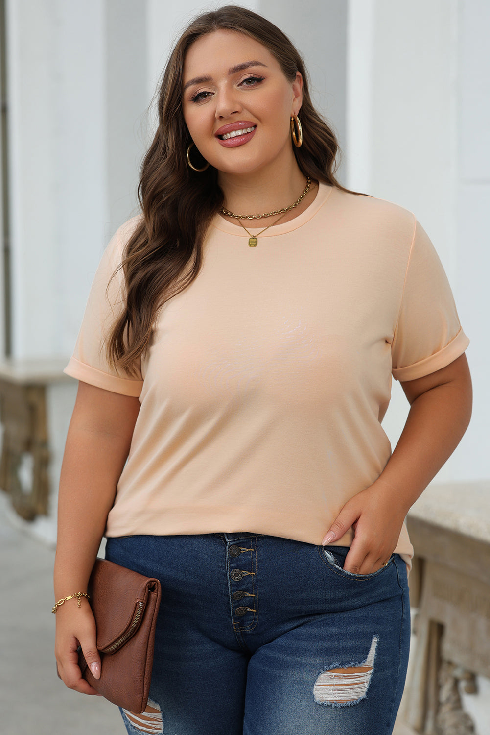 White Casual Plain Crew Neck Tee