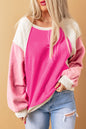 Rose Colorblock Long Sleeve Pullover Fleece Sweatshirt