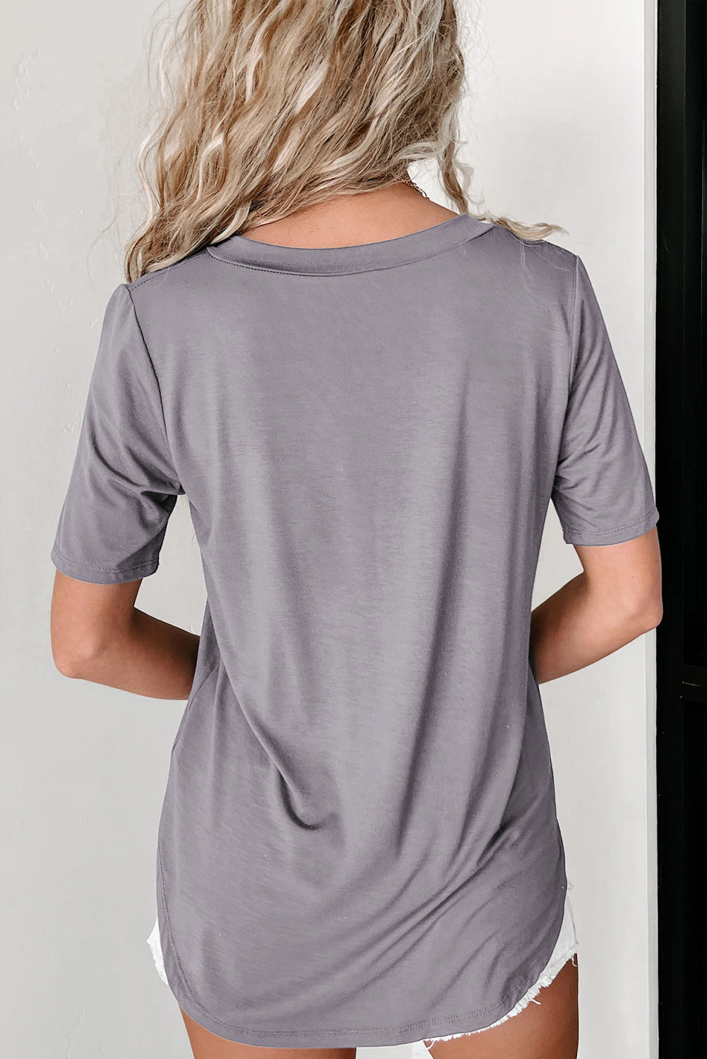 Medium Grey V Neck Pocketed Rounded Hem Tee