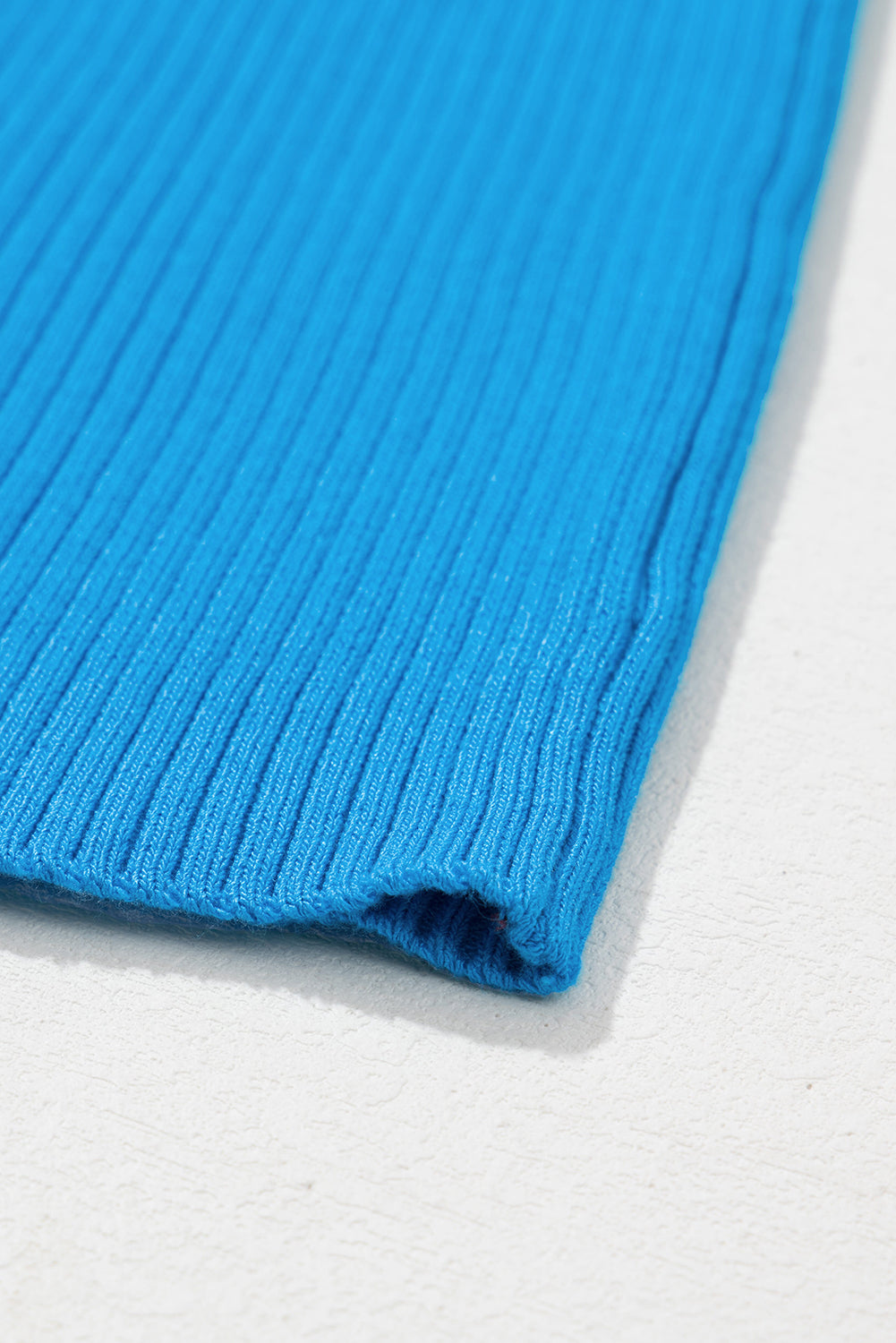 Blue Colorblock Edge Ribbed Knit U Neck Tank Top