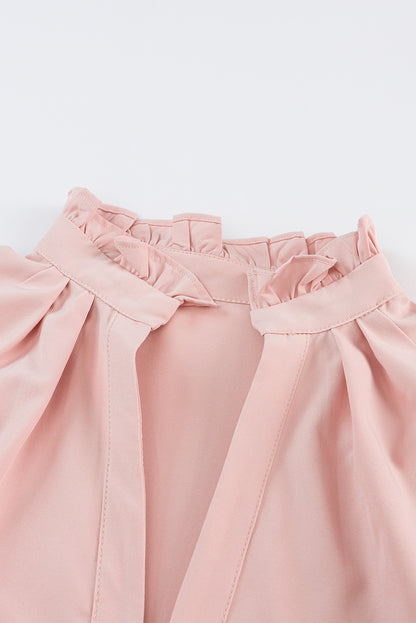 Pink Frilled Stand Collar Long Sleeve Ruffle Dress