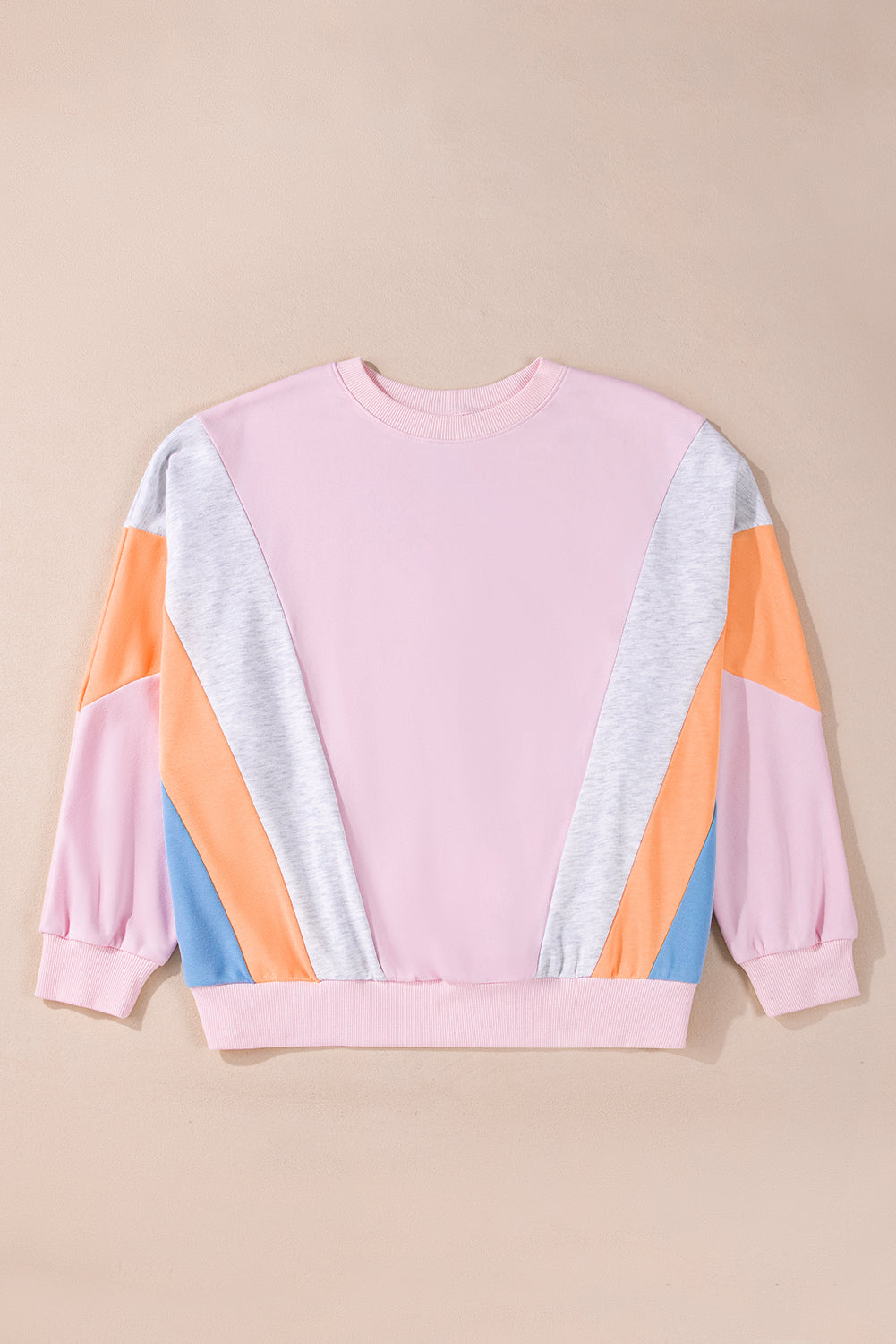 Light Pink Color Block Batwing Sleeve Loose Fit Sweatshirt