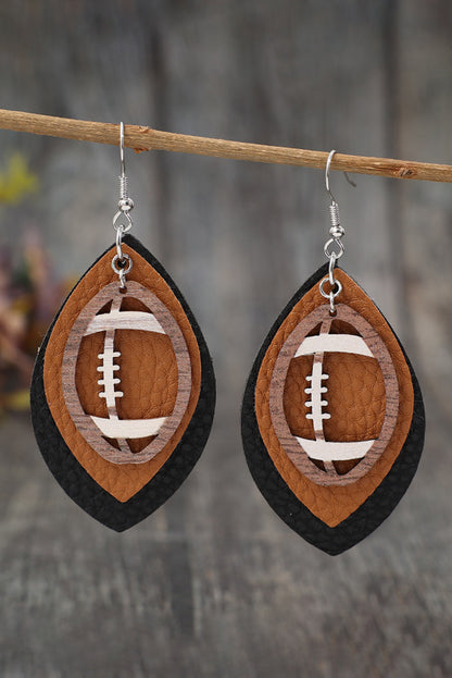 Chestnut Rugby Football Shape PU Leather Drop Earrings