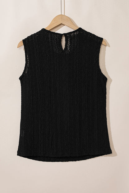 Black Guipure Lace Crochet Keyhole Back Tank Top