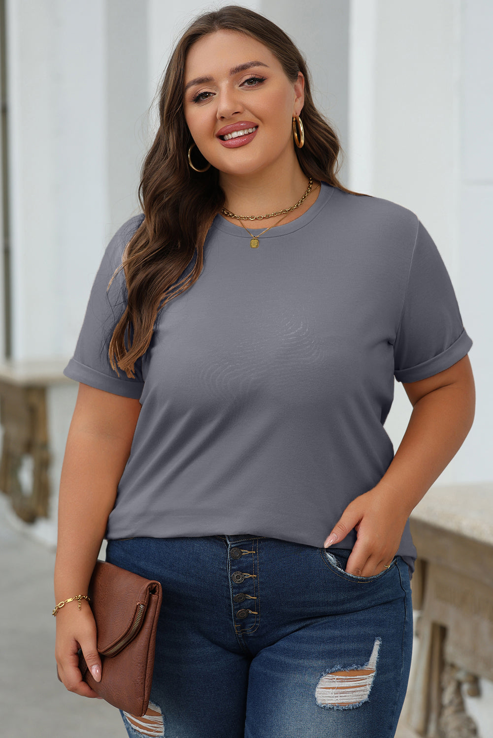 White Casual Plain Crew Neck Tee