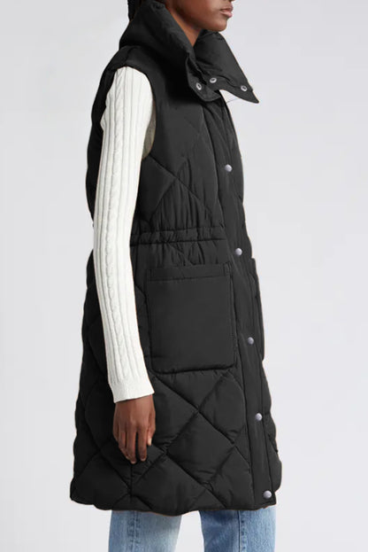 Coffee Longline Quilted Stand Collar Puffer Vest