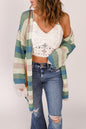 Blue Striped Color Block Hollowed Knit Cardigan